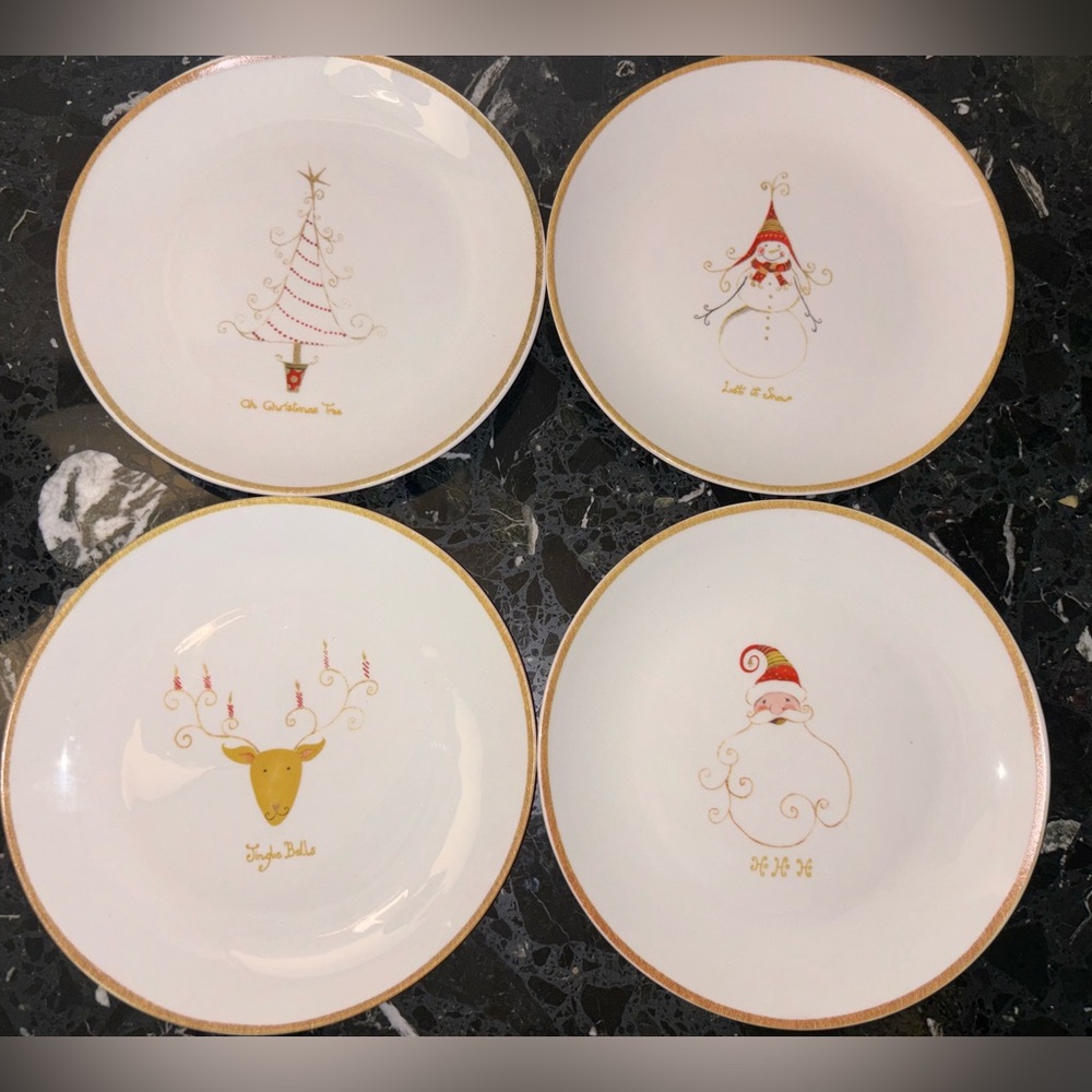 Dessert Christmas Holiday Plates. Ceramic. 4 Designs. Excellent Condition
